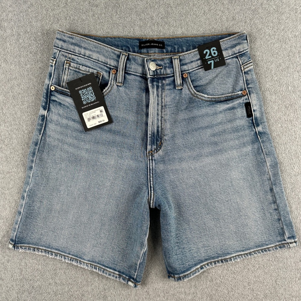 NEW Silver Jeans Shorts Denim Women 26 Blue Vintage Long Short High Rise NWT